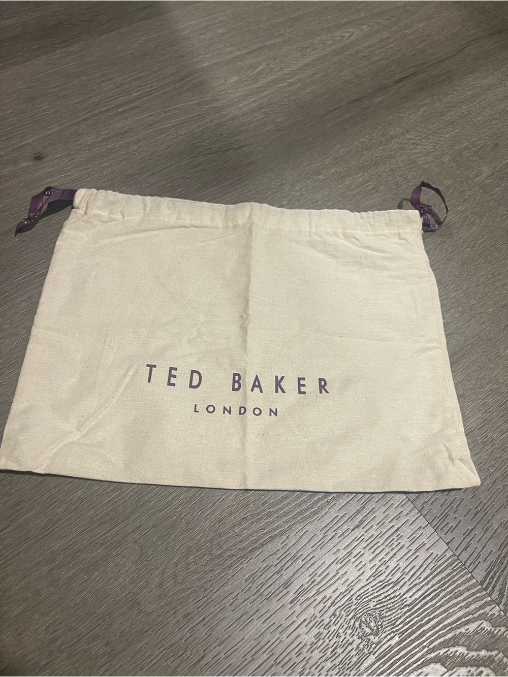 Ted Baker Cream Drawstring Storage Dust Bag/Pouch with Purple Logo